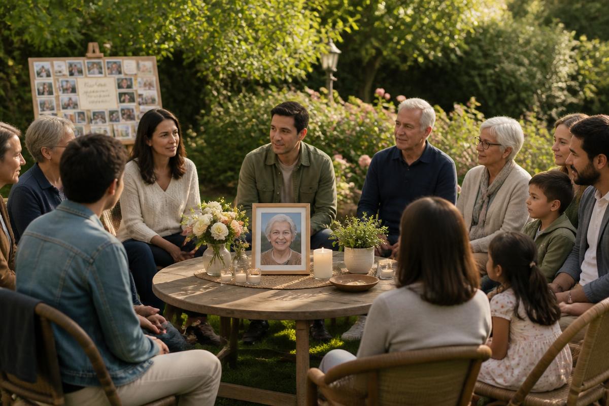Warm outdoor memorial gathering honouring a loved one