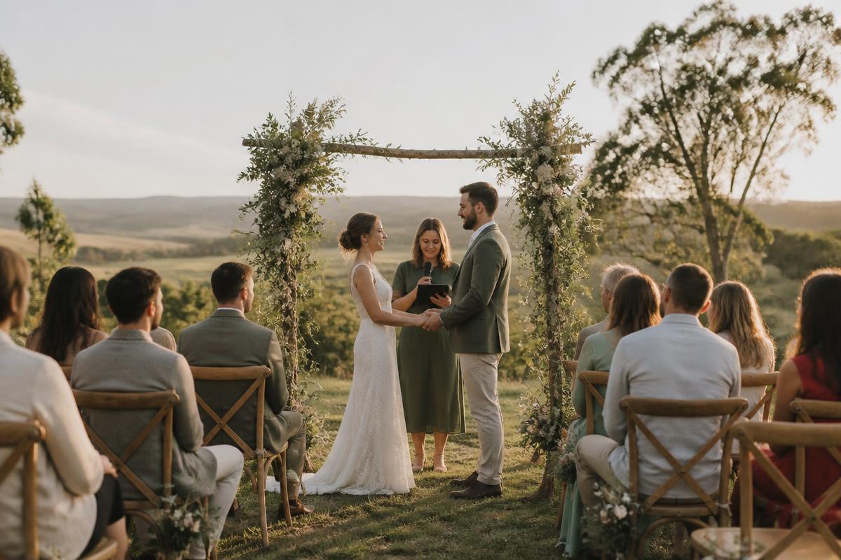 Relaxed outdoor wedding ceremony in the Victorian countryside